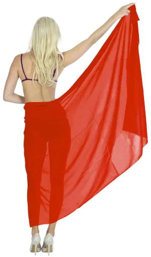 LA LEELA Sheer Chiffon Women Wrap Beach Sarong Solid swimsuit wrap skirts full long Blood Red_O12 75"X42"