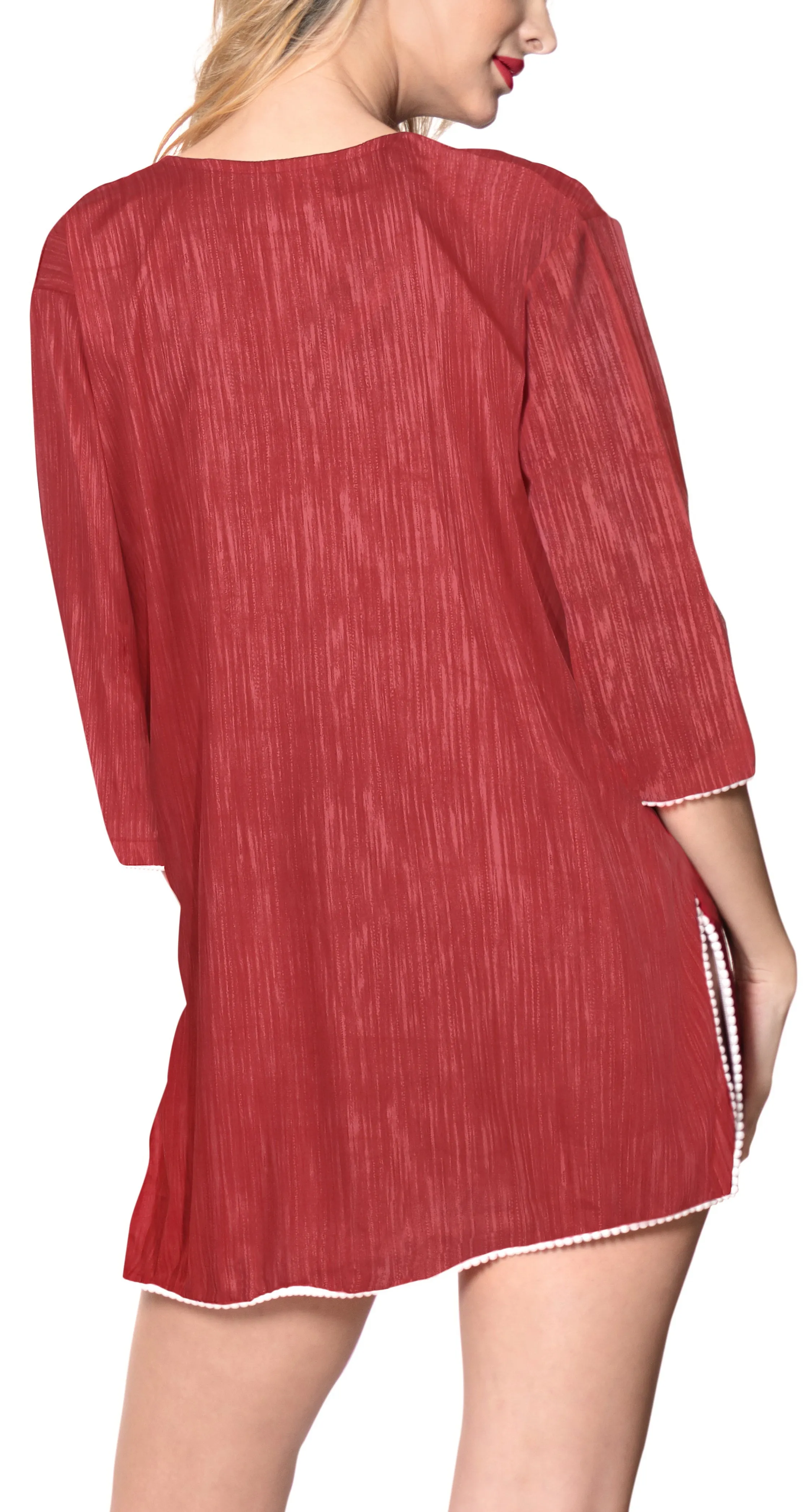 LA LEELA Women's Likre Casual Beachwear  Cover Up V Neck Saddle Sleeve Knee Leng