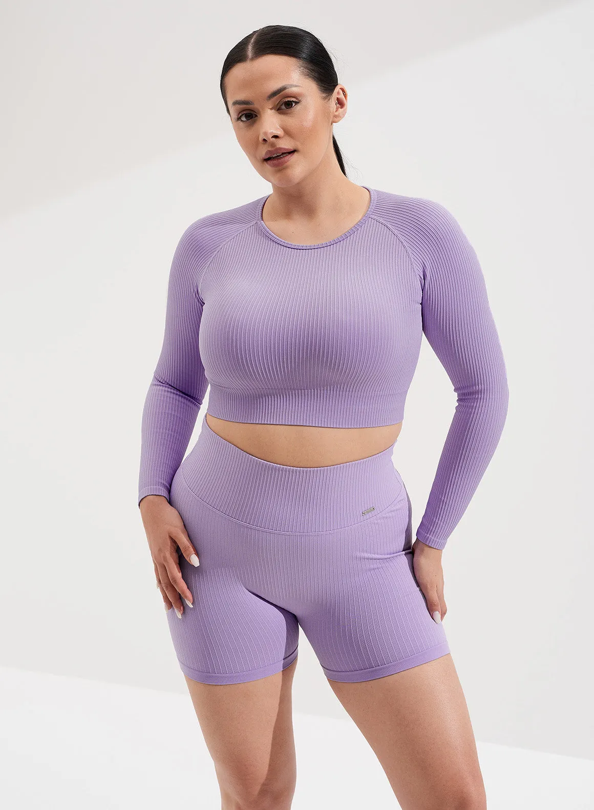 Lavande Ribbed Seamless Midi Biker Shorts