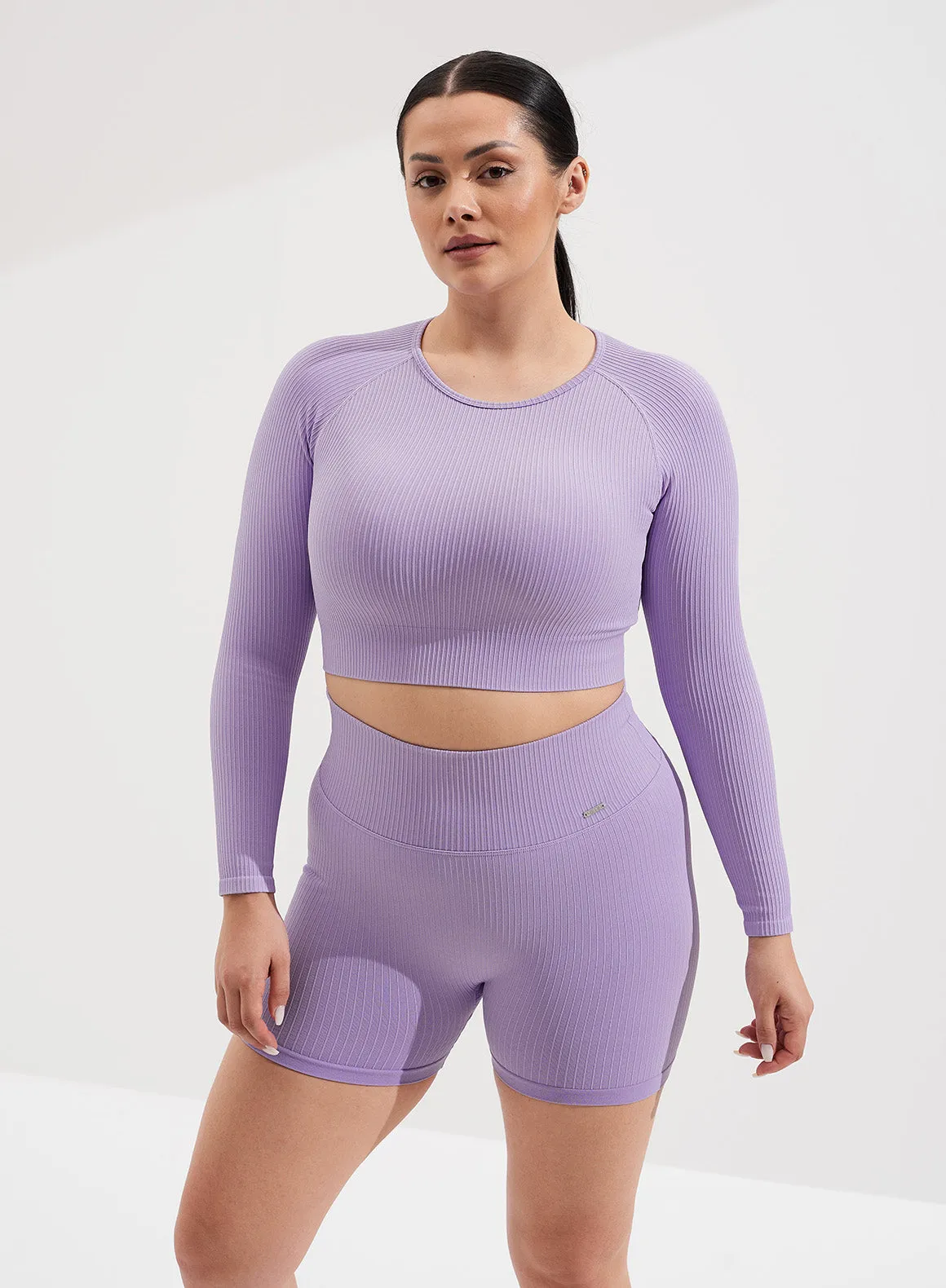 Lavande Ribbed Seamless Midi Biker Shorts
