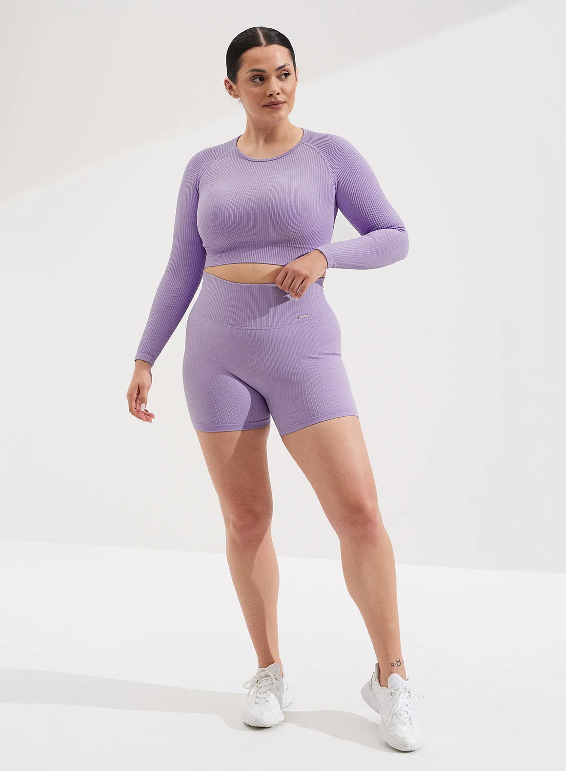 Lavande Ribbed Seamless Midi Biker Shorts