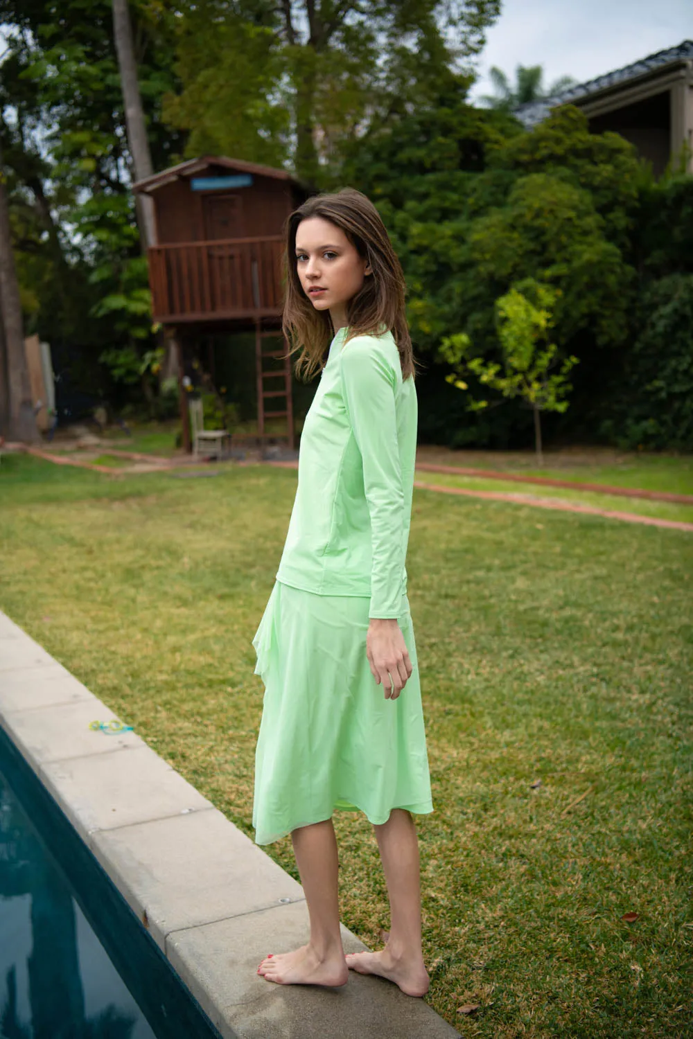 Lime Green Mesh Sarong Swim Skirt