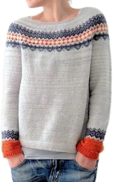 Long Sleeve Fair Isle Pattern Knitted Sweater