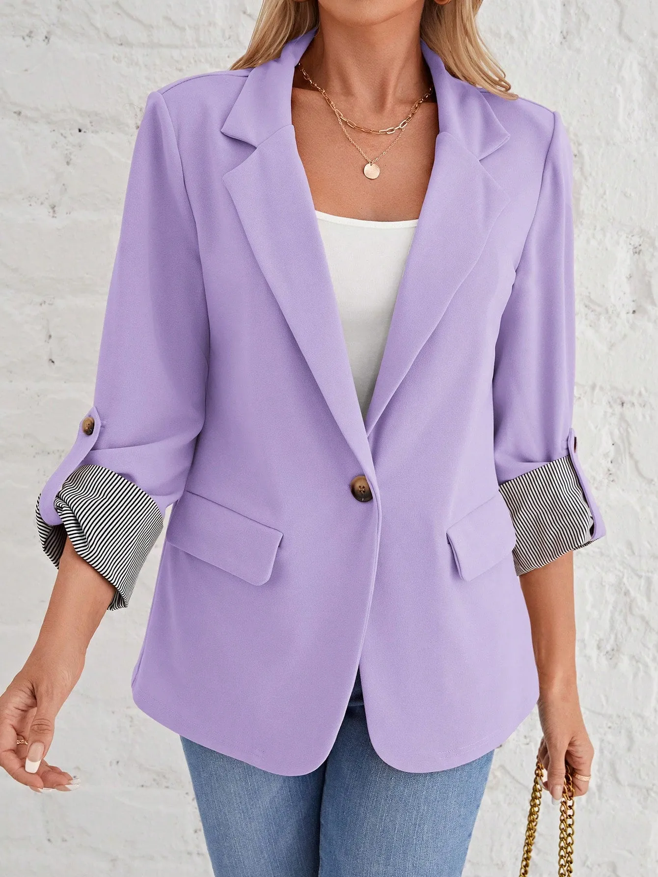 LUNE Roll Tab Sleeve Single Button Blazer