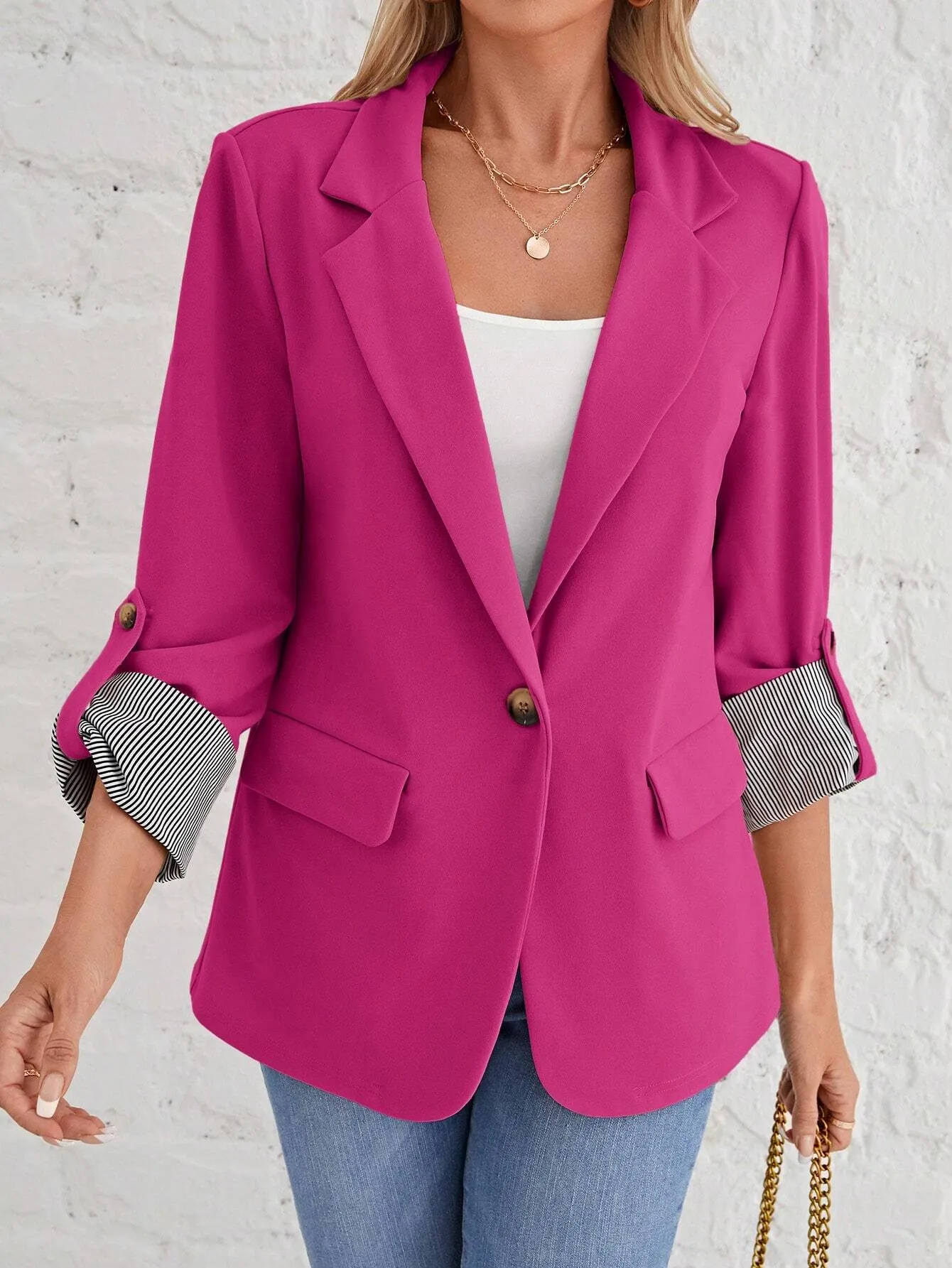 LUNE Roll Tab Sleeve Single Button Blazer