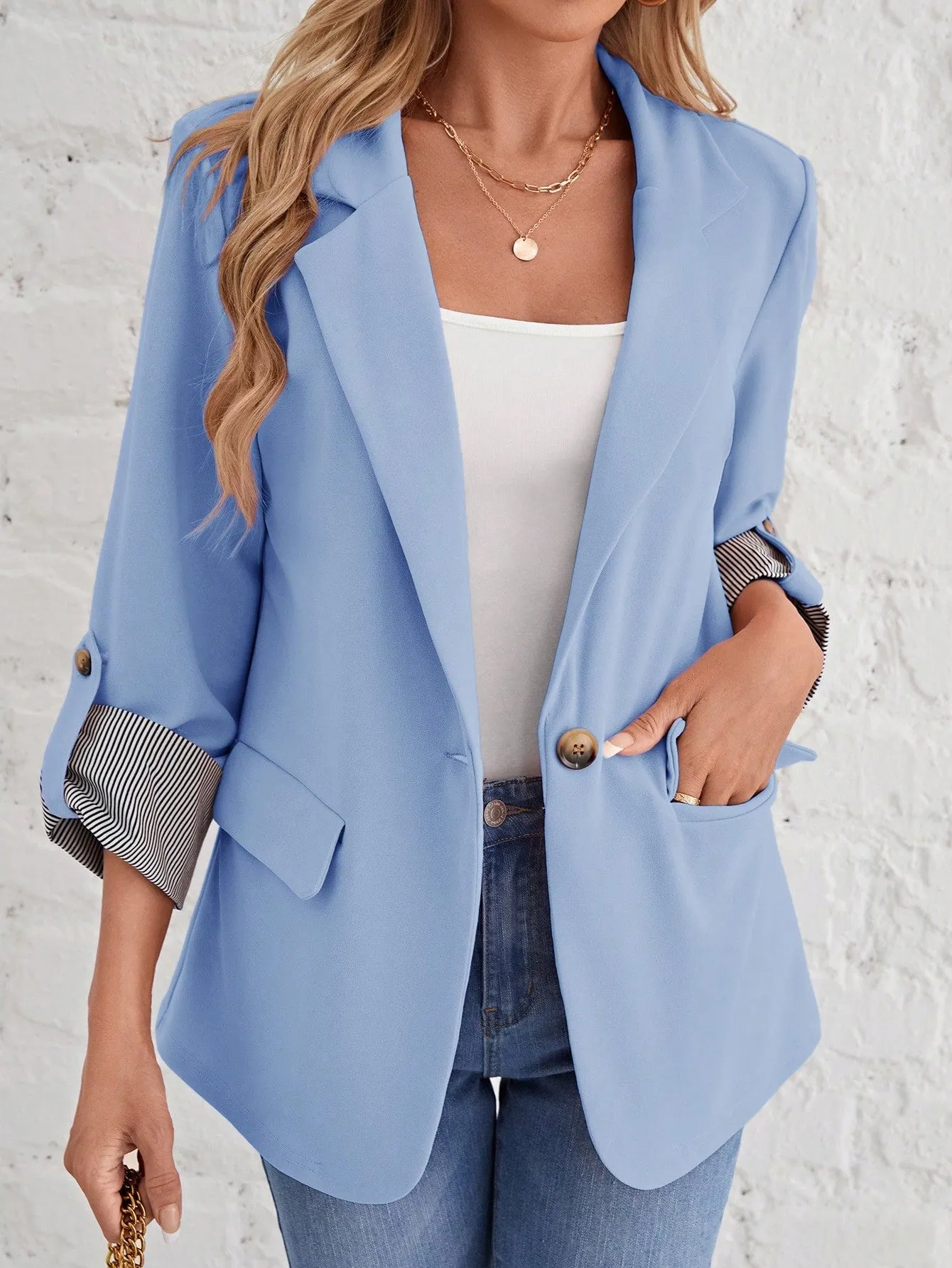 LUNE Roll Tab Sleeve Single Button Blazer