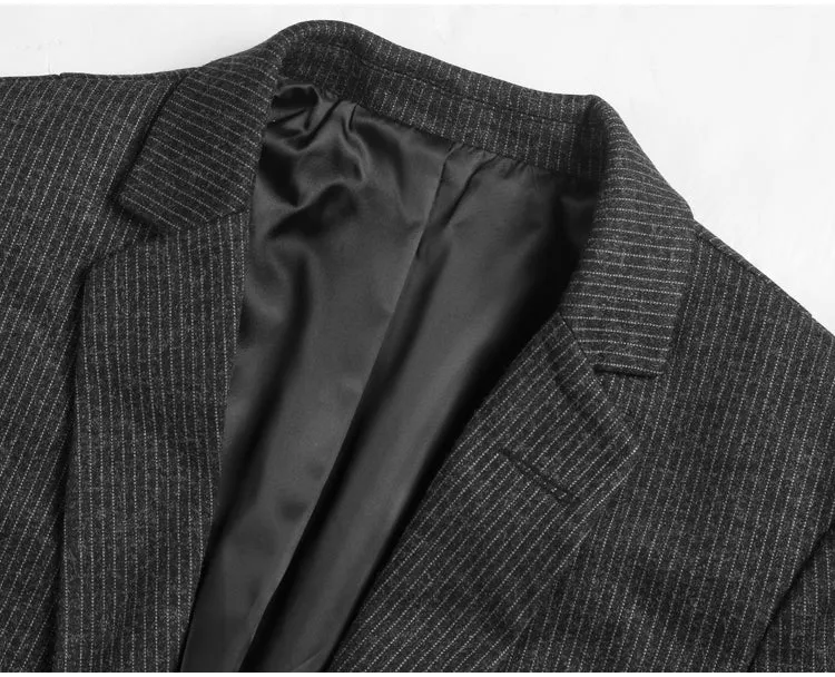 Men's Autumn/Winter Woolen Slim Striped Business Blazer