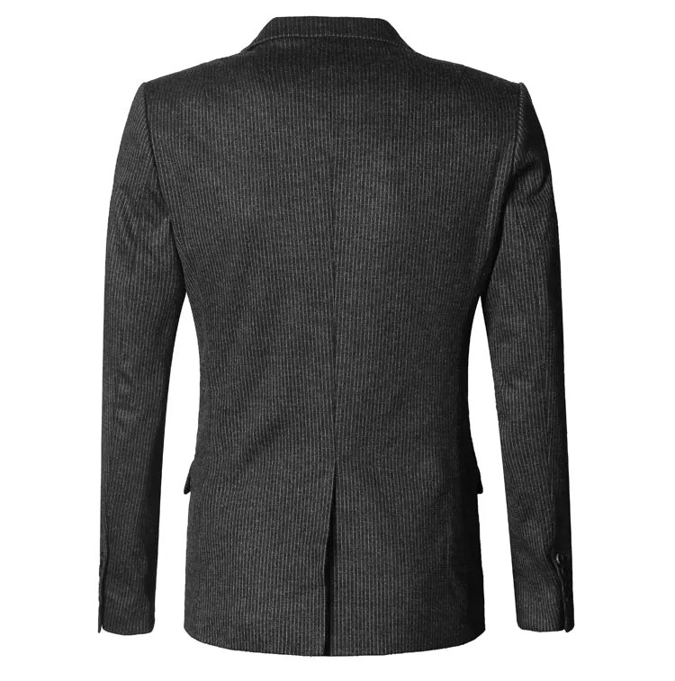 Men's Autumn/Winter Woolen Slim Striped Business Blazer