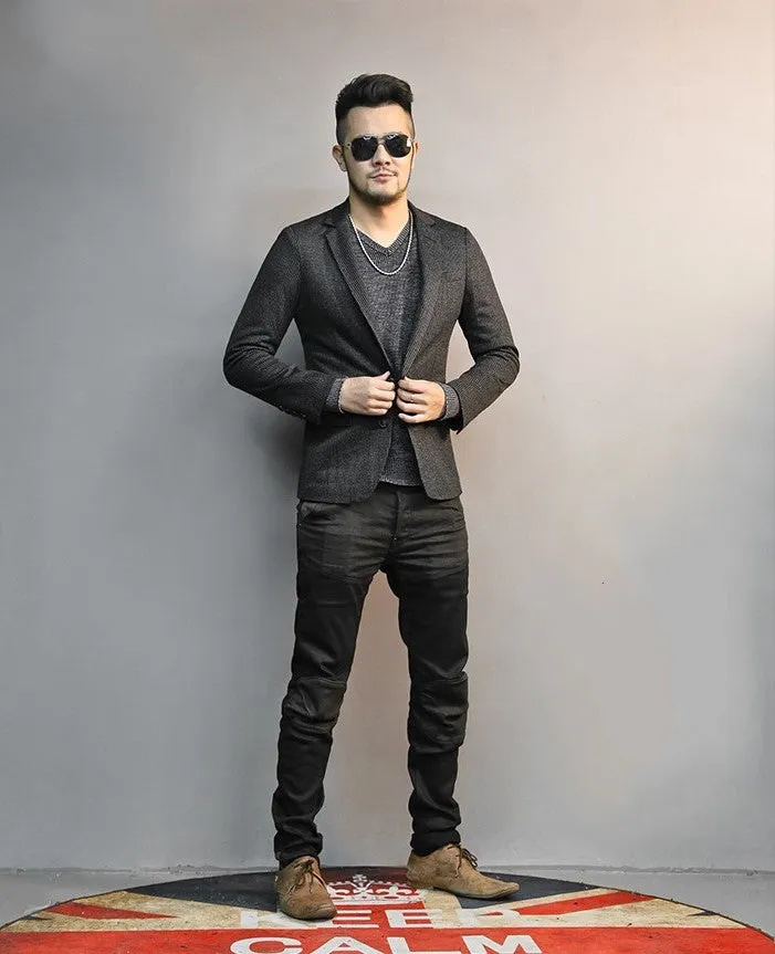 Men's Autumn/Winter Woolen Slim Striped Business Blazer