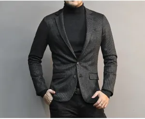 Men's Autumn/Winter Woolen Slim Striped Business Blazer