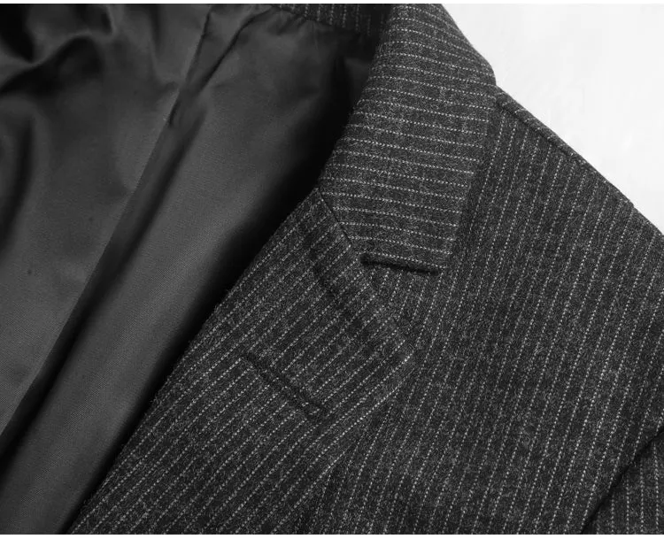 Men's Autumn/Winter Woolen Slim Striped Business Blazer