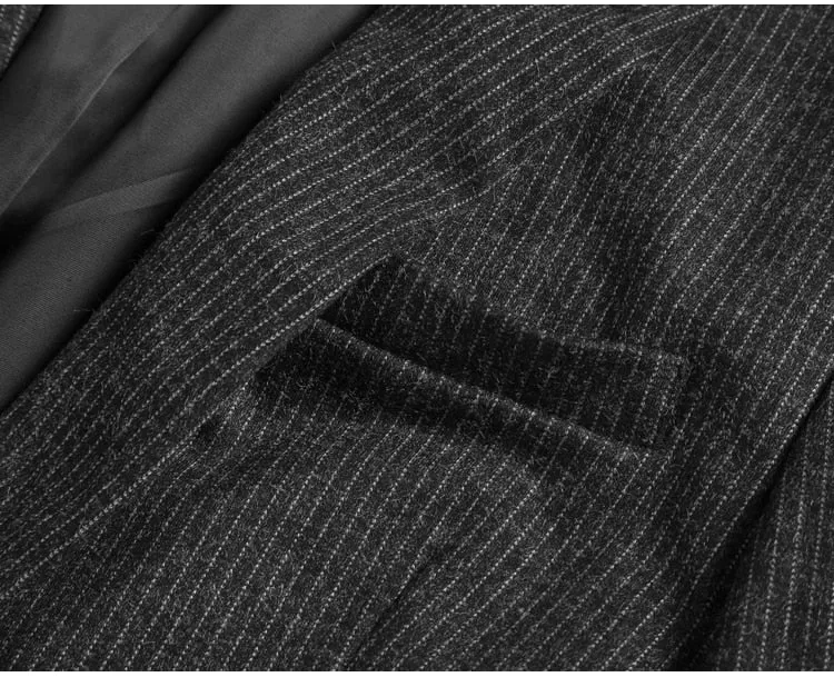 Men's Autumn/Winter Woolen Slim Striped Business Blazer