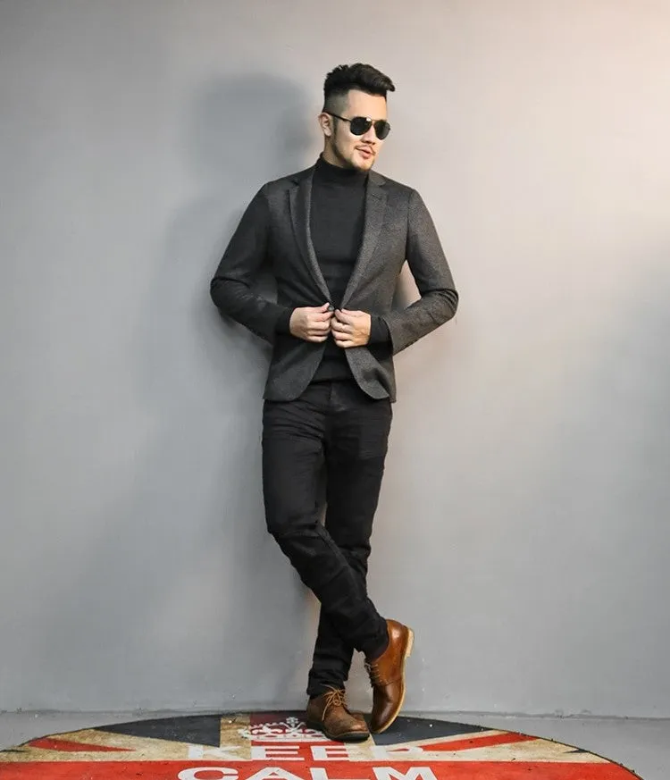 Men's Autumn/Winter Woolen Slim Striped Business Blazer