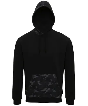 Mens camo trimmed hoodie | Black/Grey Camo