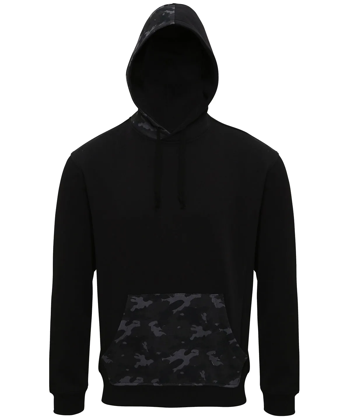 Mens camo trimmed hoodie | Black/Grey Camo