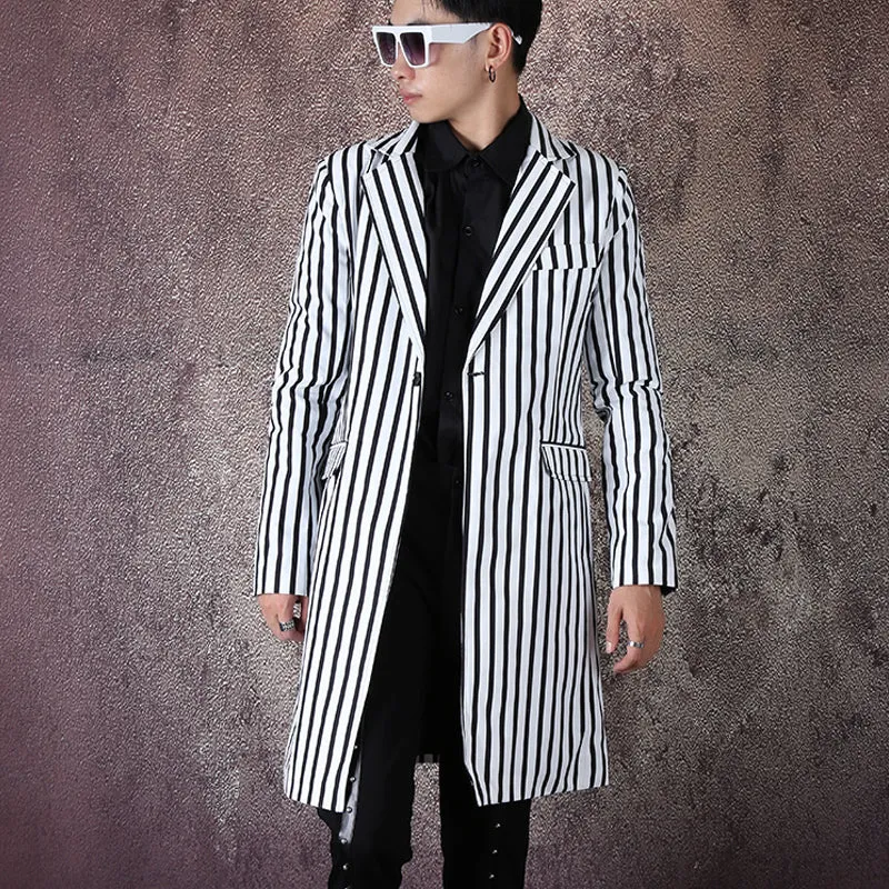 Men's Casual Striped Long Blazer