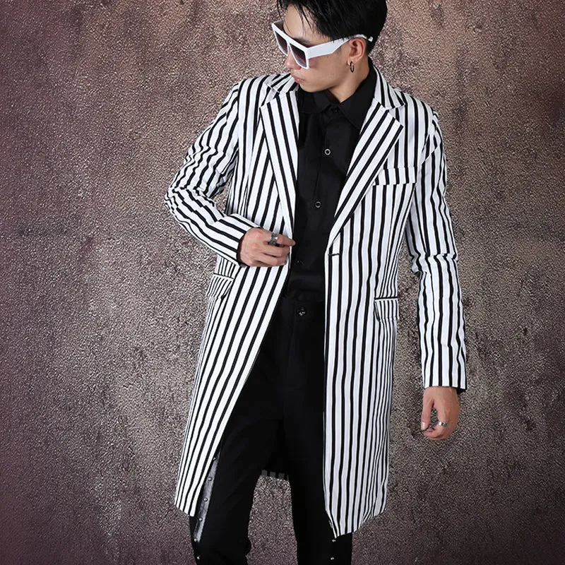 Men's Casual Striped Long Blazer