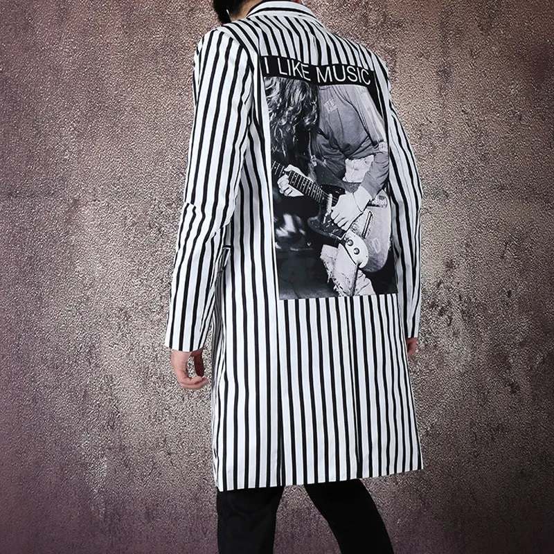Men's Casual Striped Long Blazer