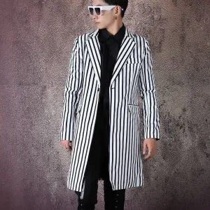 Men's Casual Striped Long Blazer