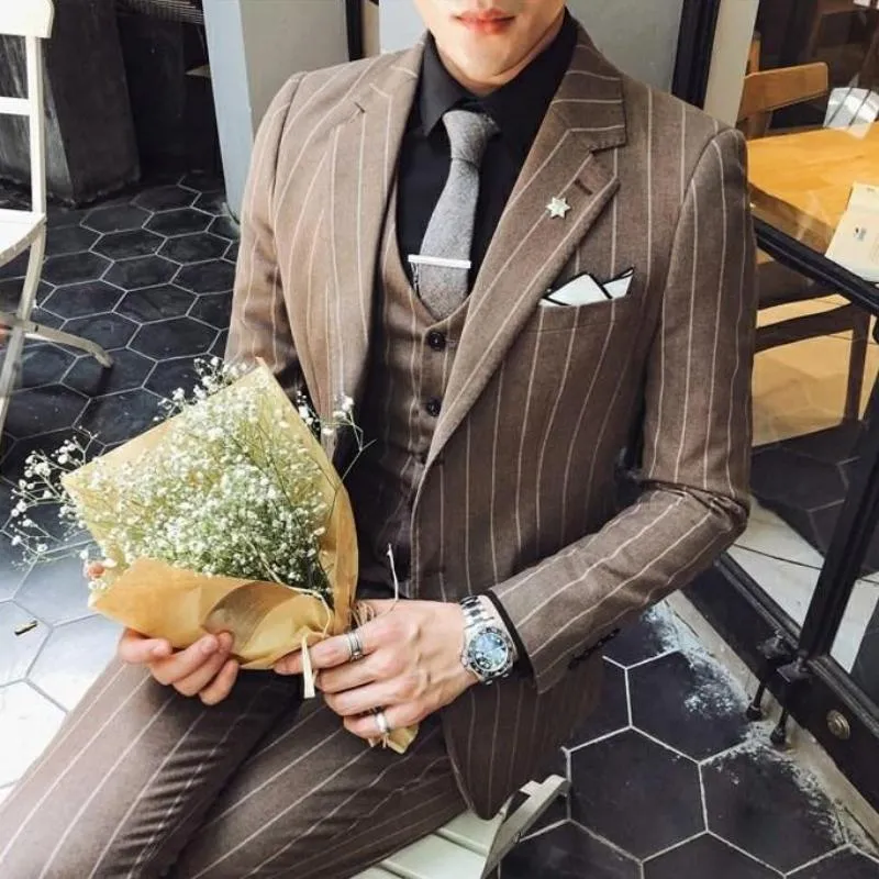 Men's Spring Slim Fit Striped Suit | Blazer & Vest & Pants
