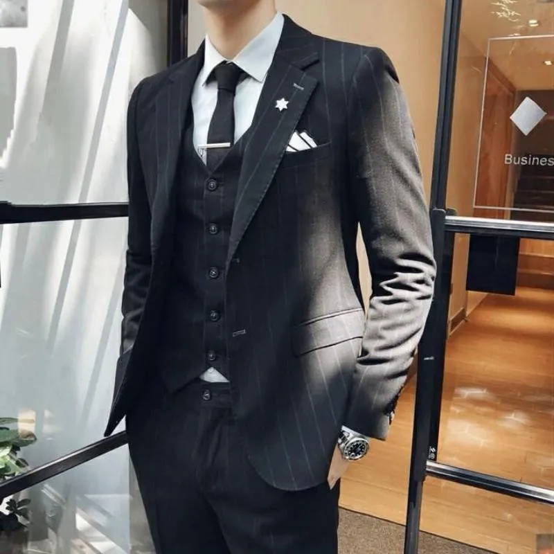 Men's Spring Slim Fit Striped Suit | Blazer & Vest & Pants