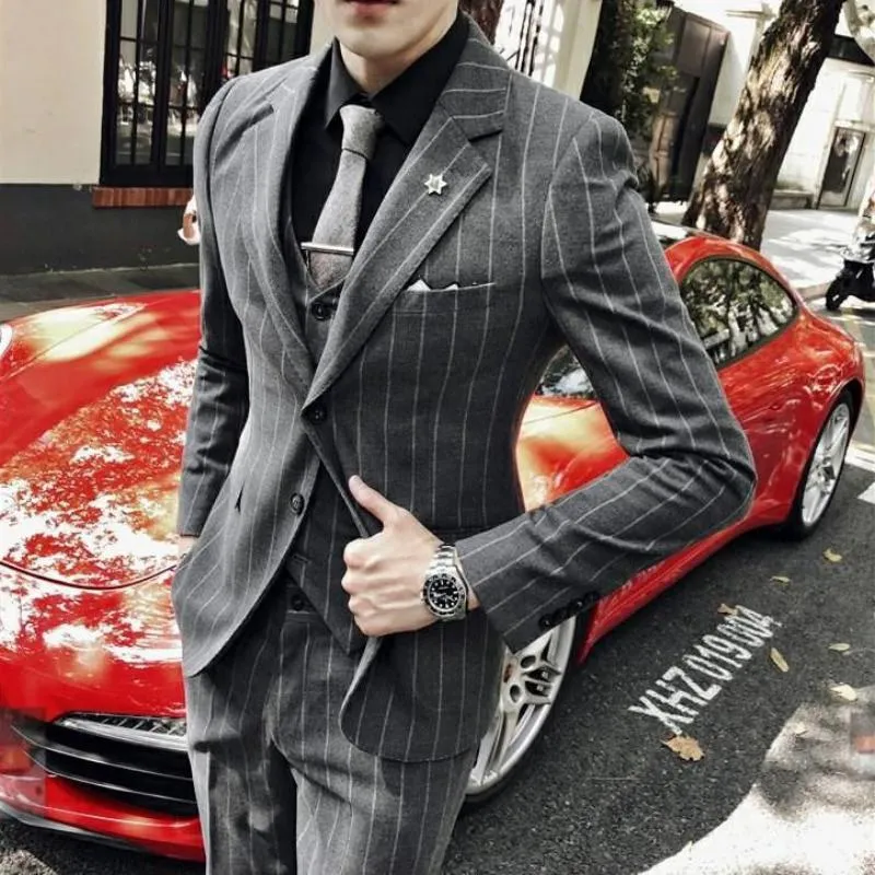 Men's Spring Slim Fit Striped Suit | Blazer & Vest & Pants