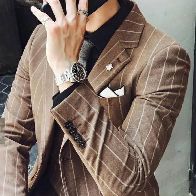 Men's Spring Slim Fit Striped Suit | Blazer & Vest & Pants