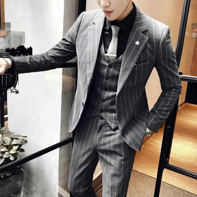 Men's Spring Slim Fit Striped Suit | Blazer & Vest & Pants