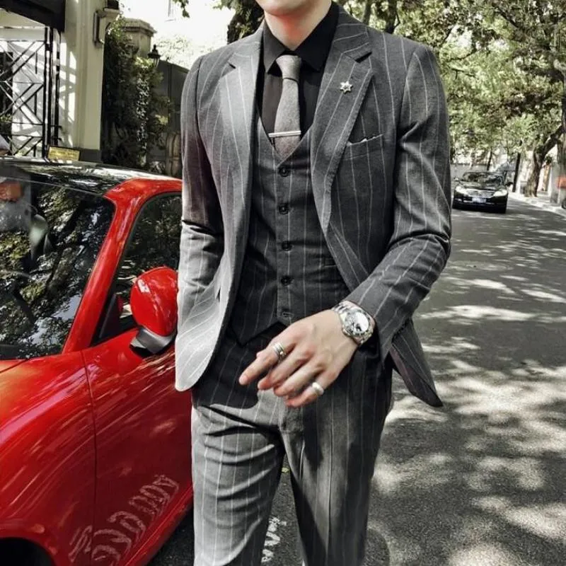 Men's Spring Slim Fit Striped Suit | Blazer & Vest & Pants