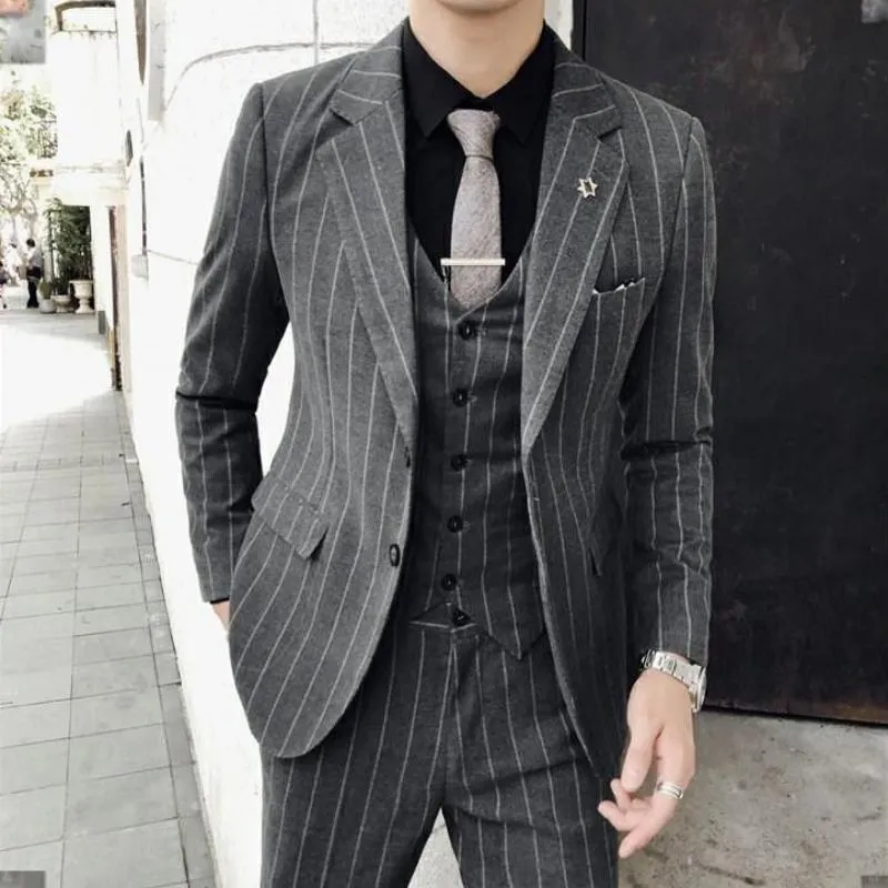 Men's Spring Slim Fit Striped Suit | Blazer & Vest & Pants