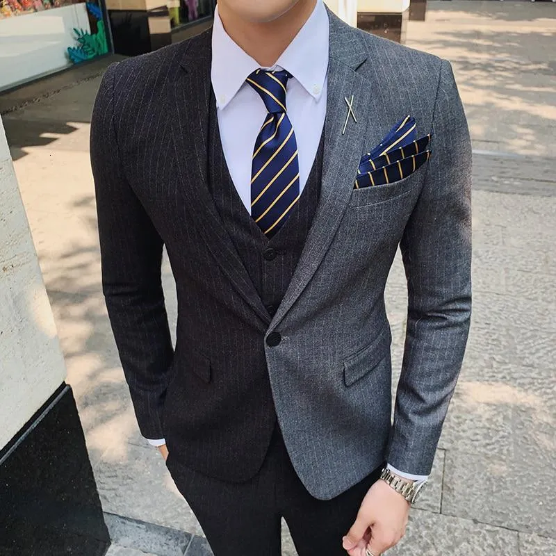 Men's Striped Suit | Single Breasted Blazer & Vest & Pants