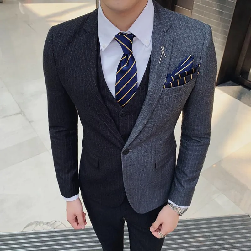 Men's Striped Suit | Single Breasted Blazer & Vest & Pants