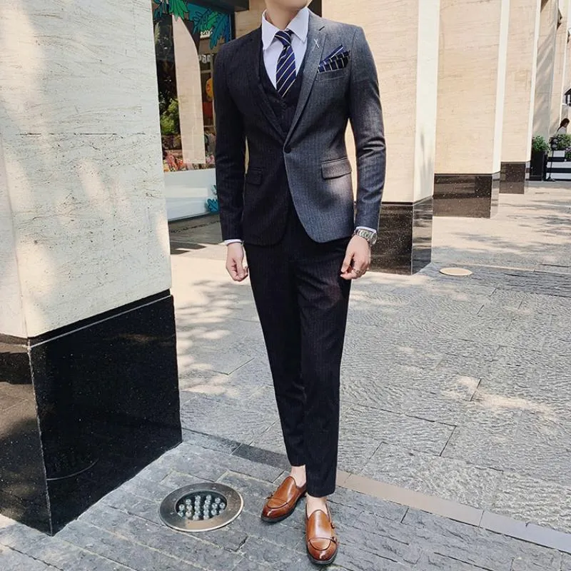 Men's Striped Suit | Single Breasted Blazer & Vest & Pants