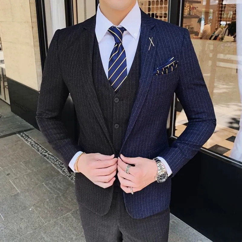 Men's Striped Suit | Single Breasted Blazer & Vest & Pants