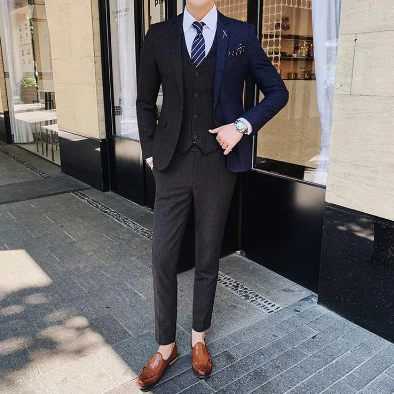 Men's Striped Suit | Single Breasted Blazer & Vest & Pants