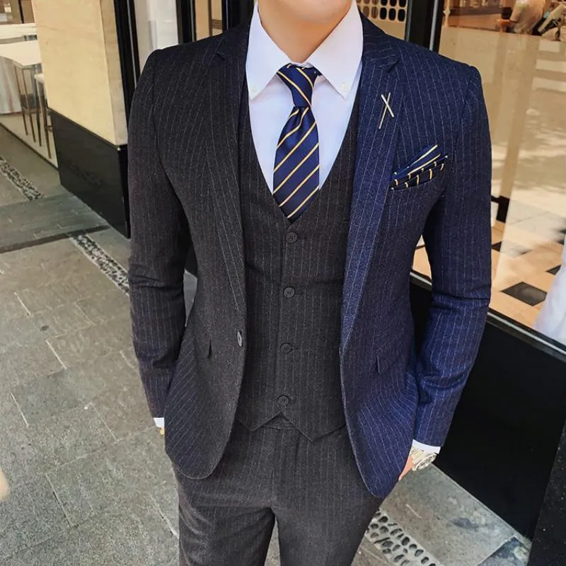 Men's Striped Suit | Single Breasted Blazer & Vest & Pants