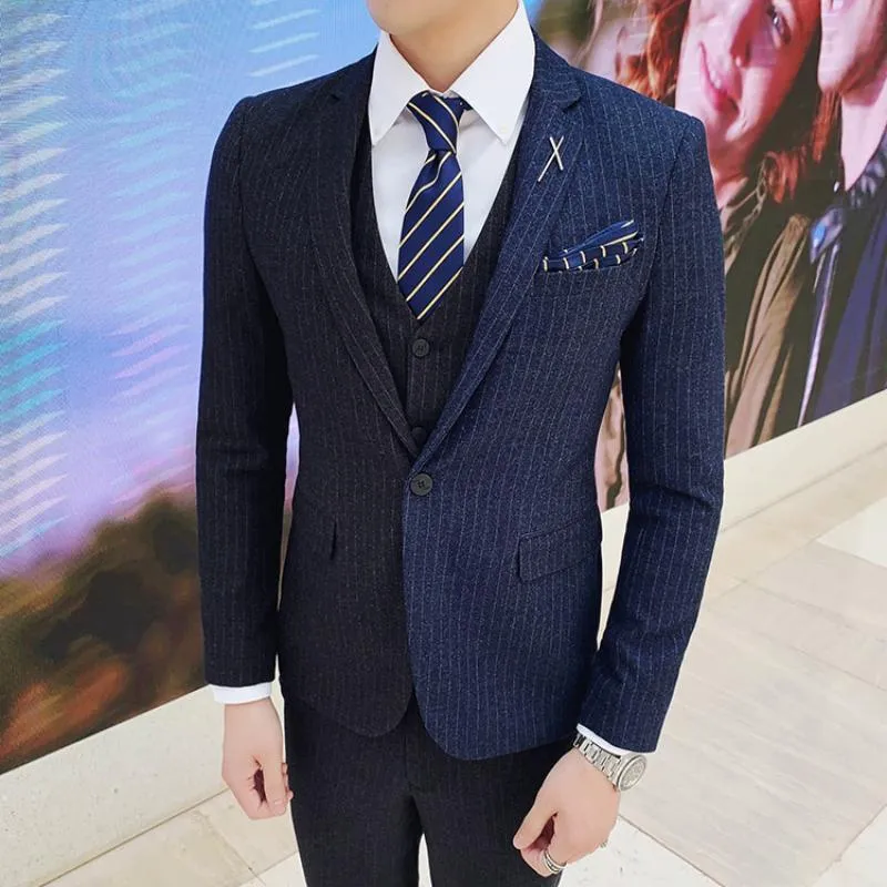 Men's Striped Suit | Single Breasted Blazer & Vest & Pants
