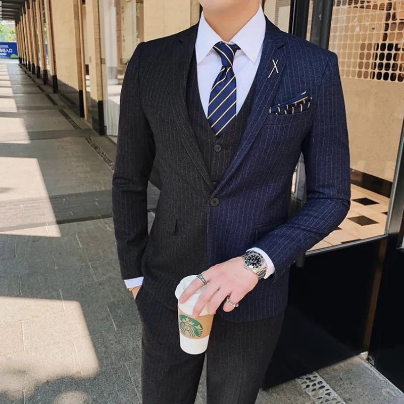 Men's Striped Suit | Single Breasted Blazer & Vest & Pants