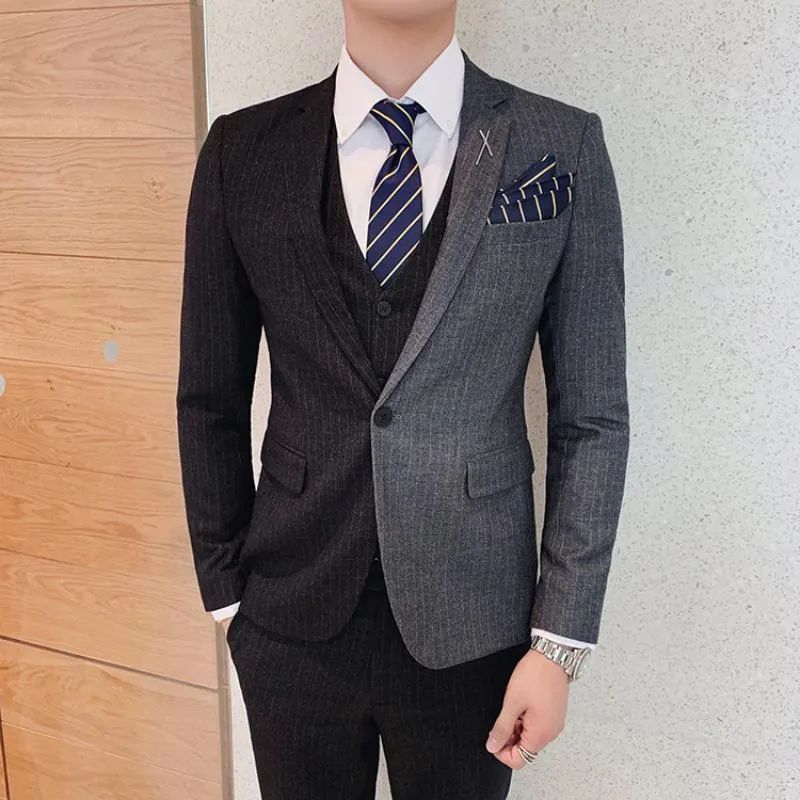 Men's Striped Suit | Single Breasted Blazer & Vest & Pants
