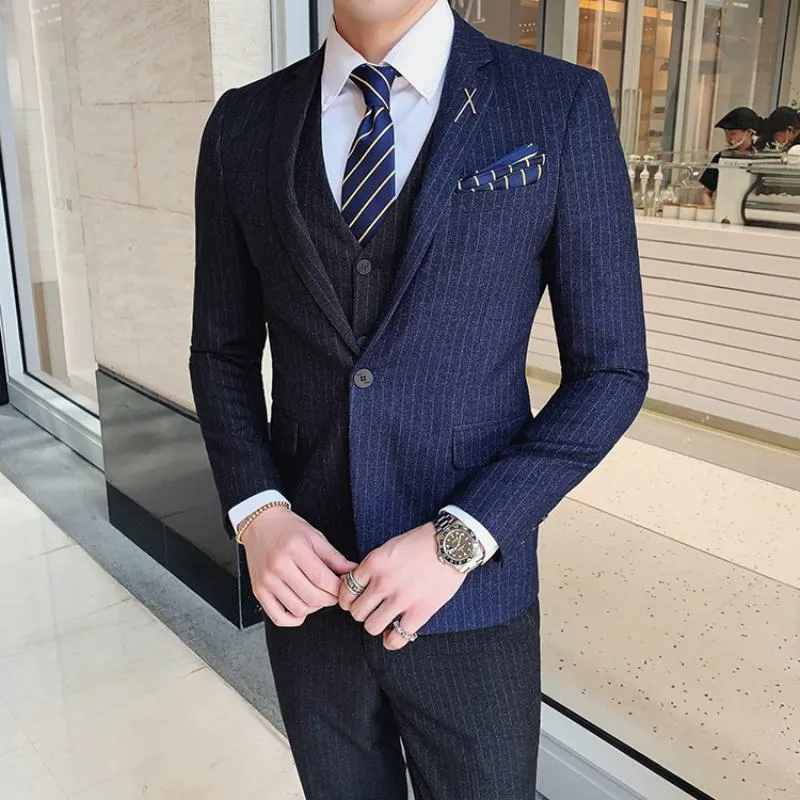Men's Striped Suit | Single Breasted Blazer & Vest & Pants