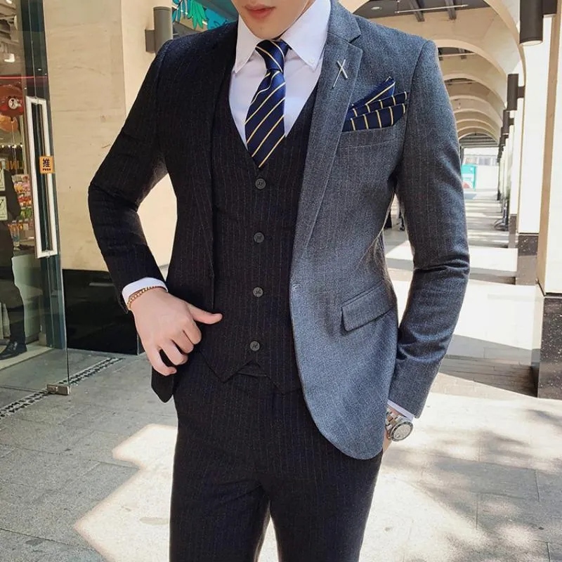 Men's Striped Suit | Single Breasted Blazer & Vest & Pants