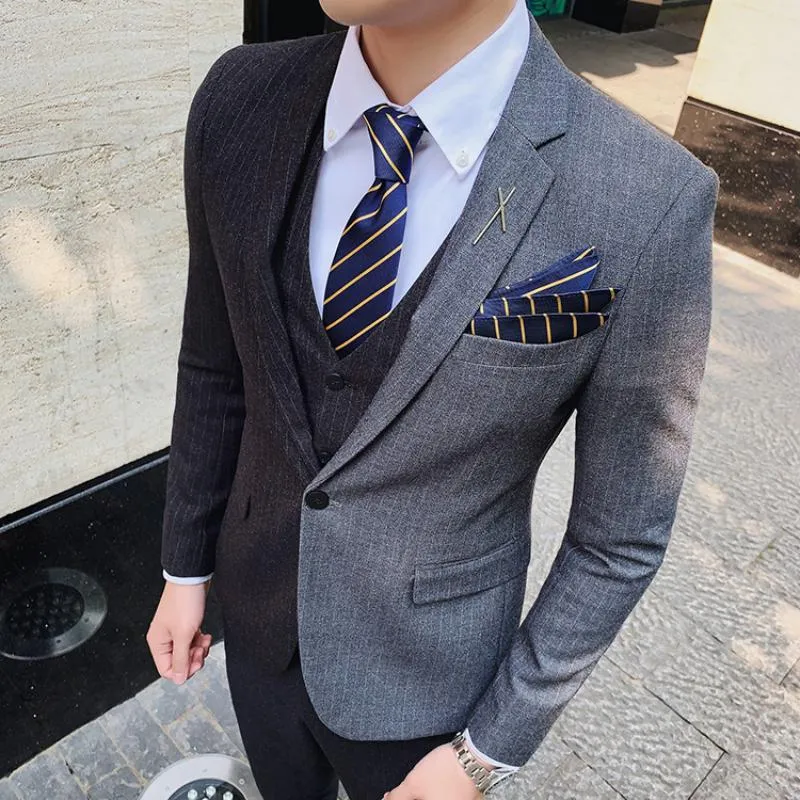 Men's Striped Suit | Single Breasted Blazer & Vest & Pants