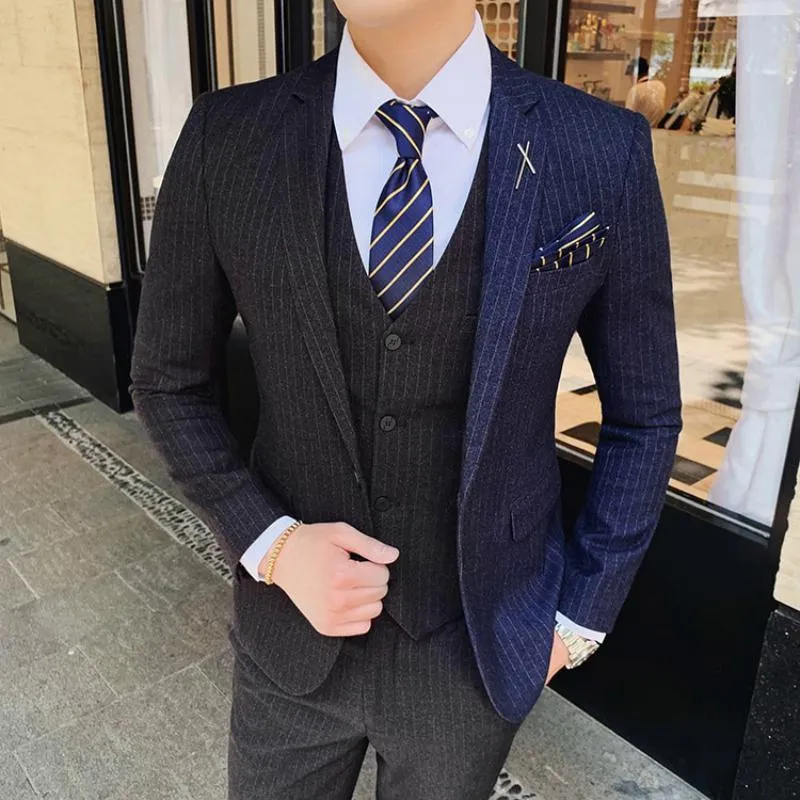 Men's Striped Suit | Single Breasted Blazer & Vest & Pants