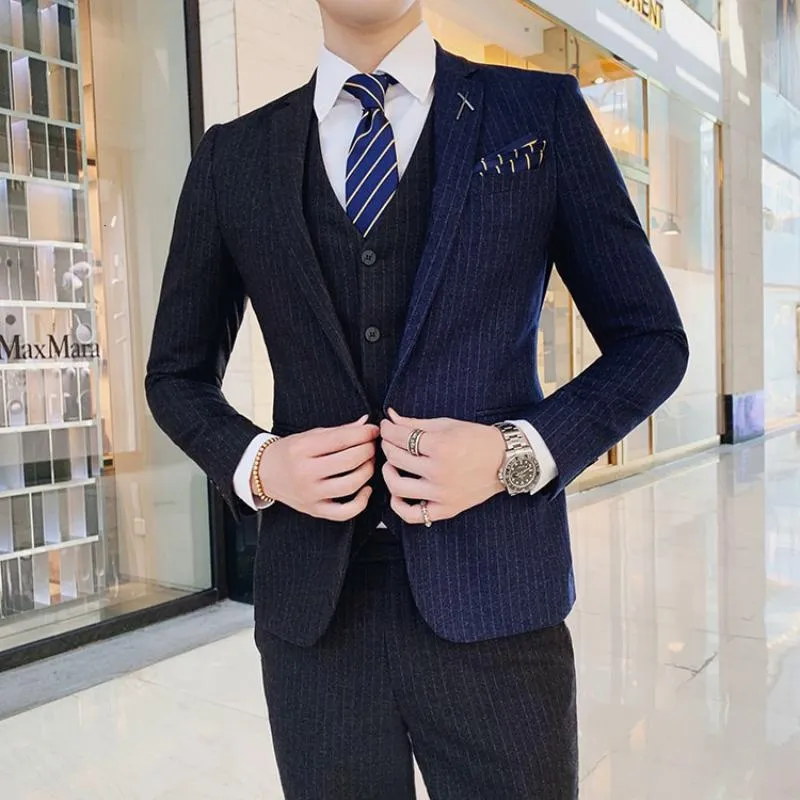 Men's Striped Suit | Single Breasted Blazer & Vest & Pants