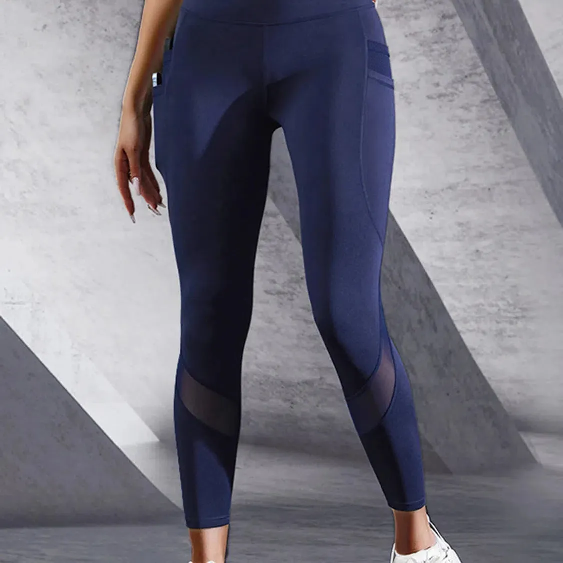 Mesh Splicing Leggings With Pocket Women Workout Tights High Waist Fitness Yoga Pants Gym Wear Spandex Leggins Sportswear Female