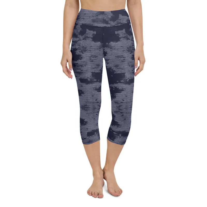 Midnight Mermaid High Waist Yoga Capri Leggings