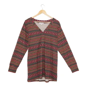 mySTYLE Women's Plus Fair Isle Brushed Henley T-Shirt