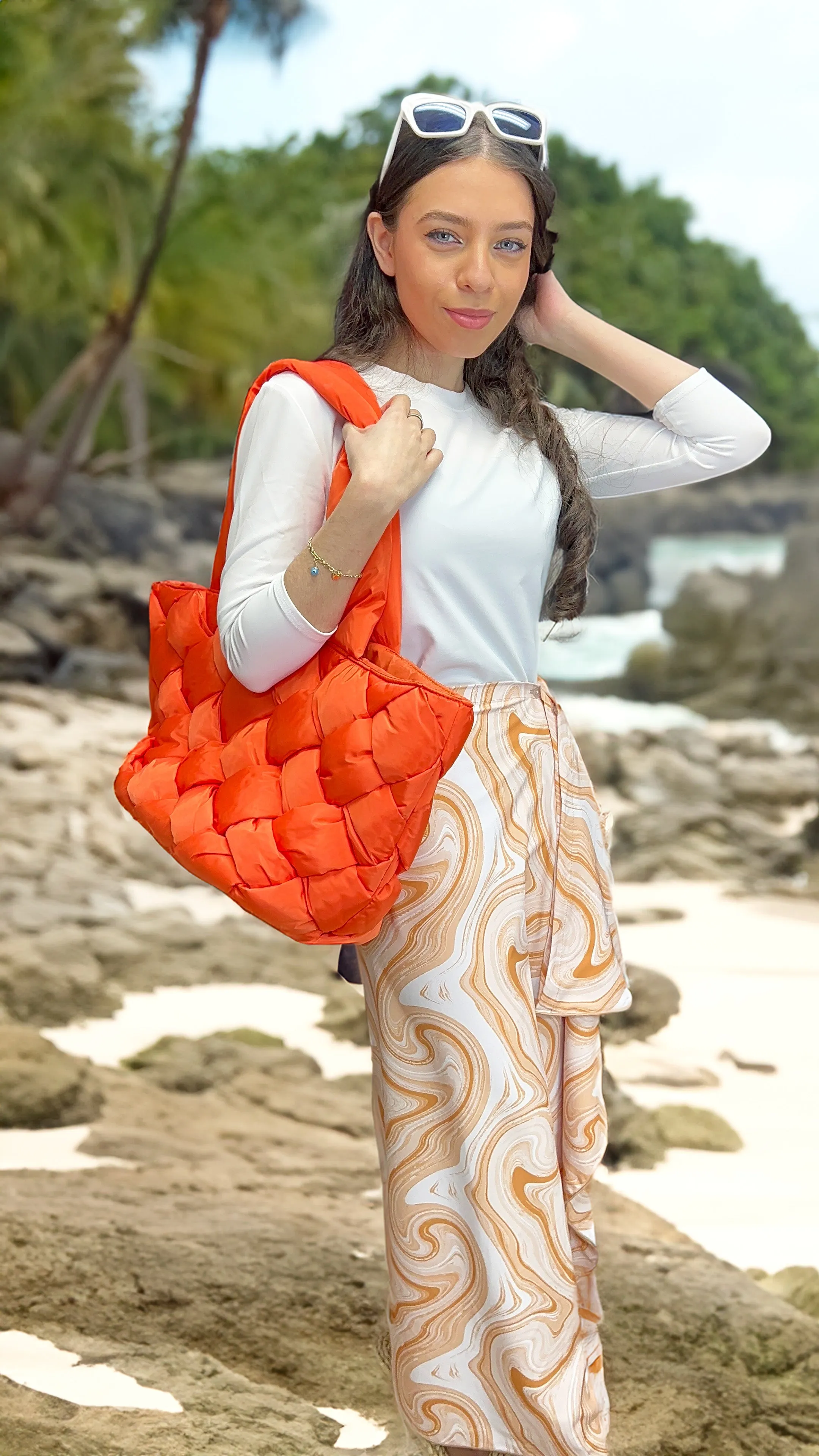 Neutral Swirl Non Stretch Sarong Swim Skirt