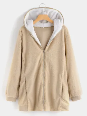 OEM ODM Plain Hooded Long Sleeve Khaki Plus Size Coats & Jackets