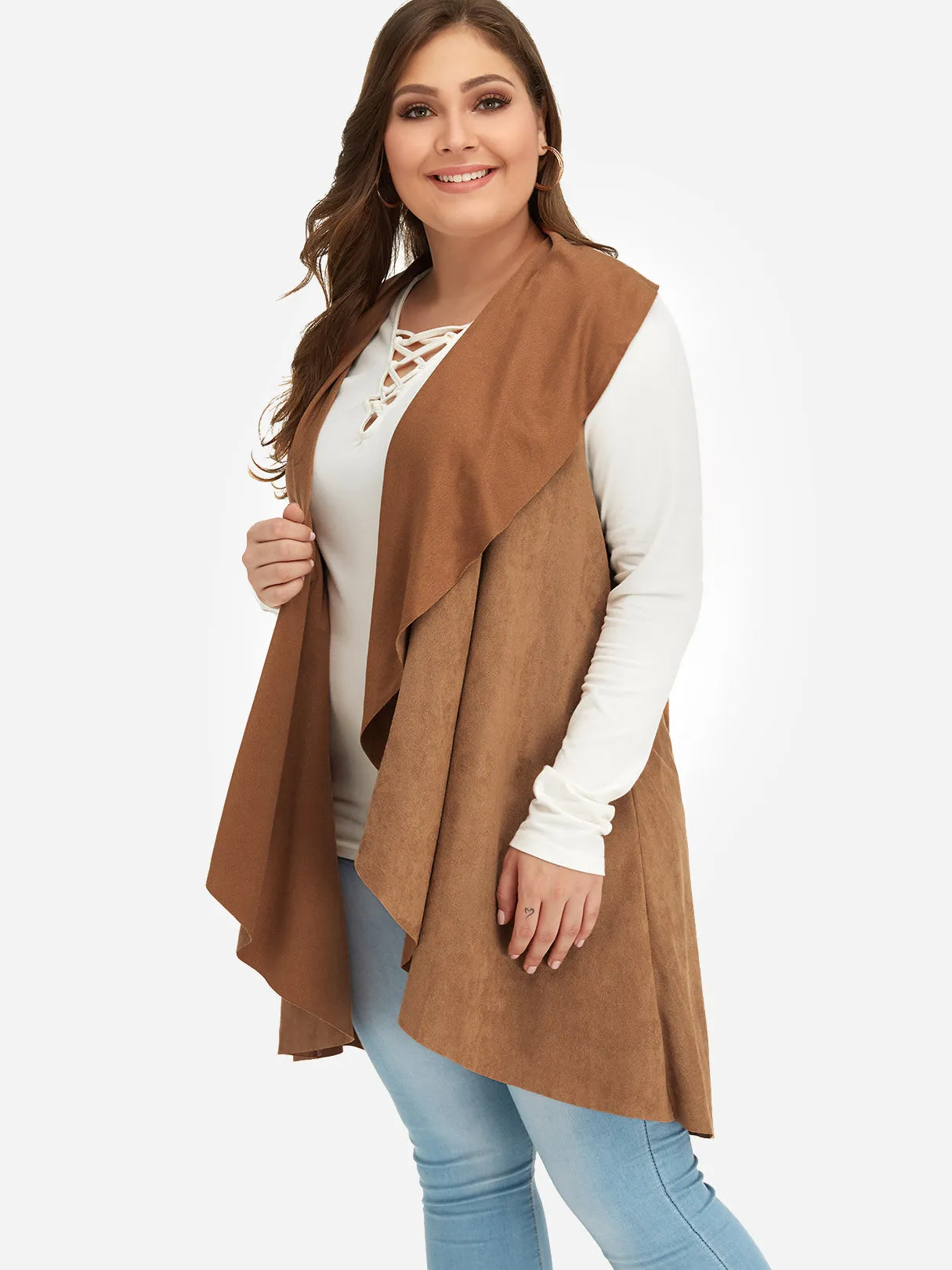 OEM ODM Plain Sleeveless Brown Plus Size Coats & Jackets